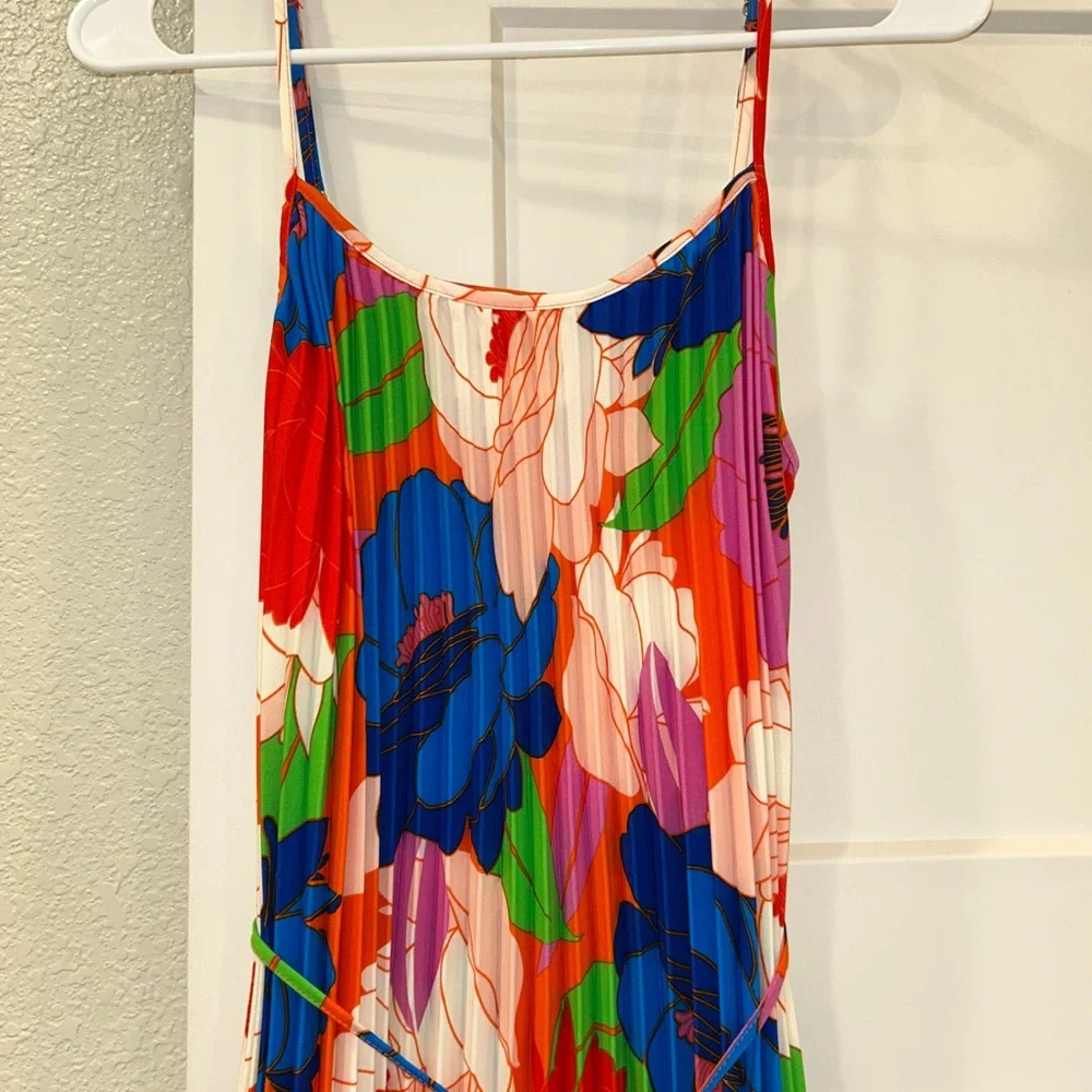 Sam Edelman / Retro Floral Plisse Spaghetti Strap Dress - Picture 4 of 8